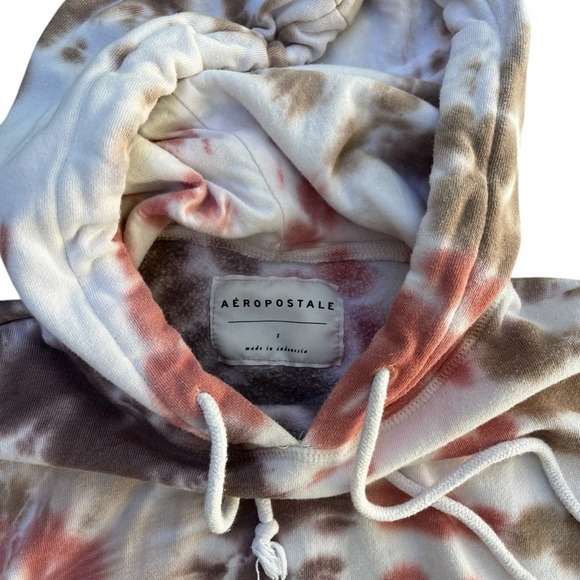 Aeropostale Small Tie Dye Hoodie Cropped Brown Pink - Picture 3 of 9